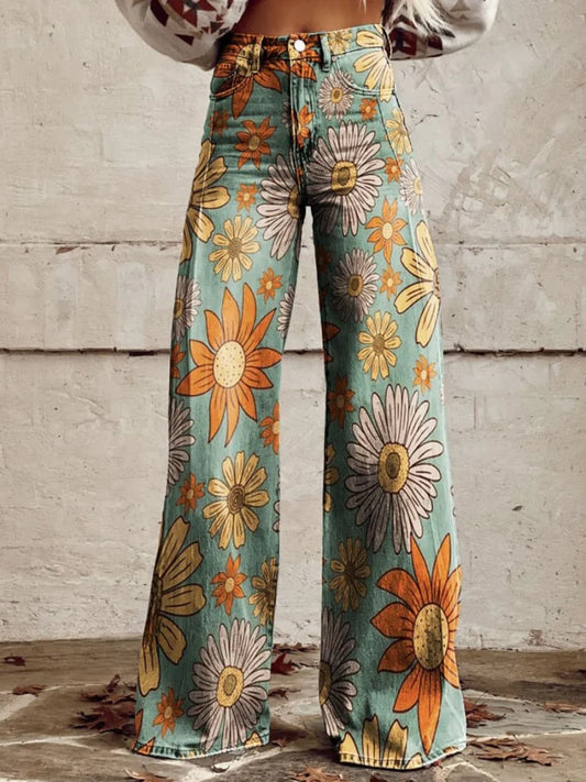 Tania® - Pantaloni a gamba larga con fiori in stile vintage