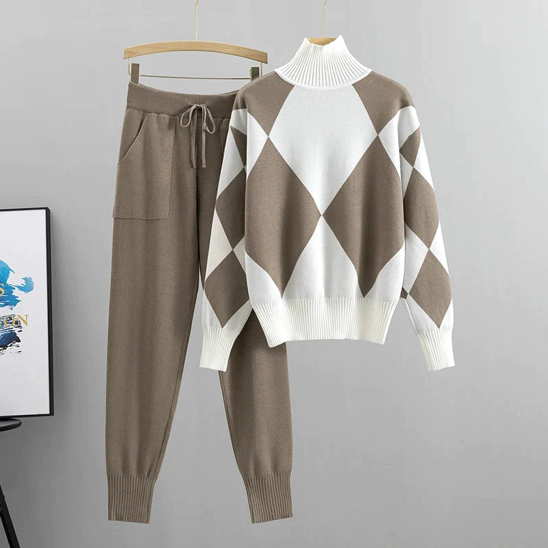 Amelia® | Set maglione & pantalone a rombi casual