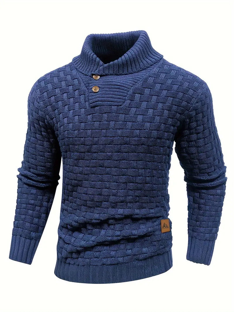 Charles® – Maglione Intrecciato con Collo Alto e Bottoni Decorativi